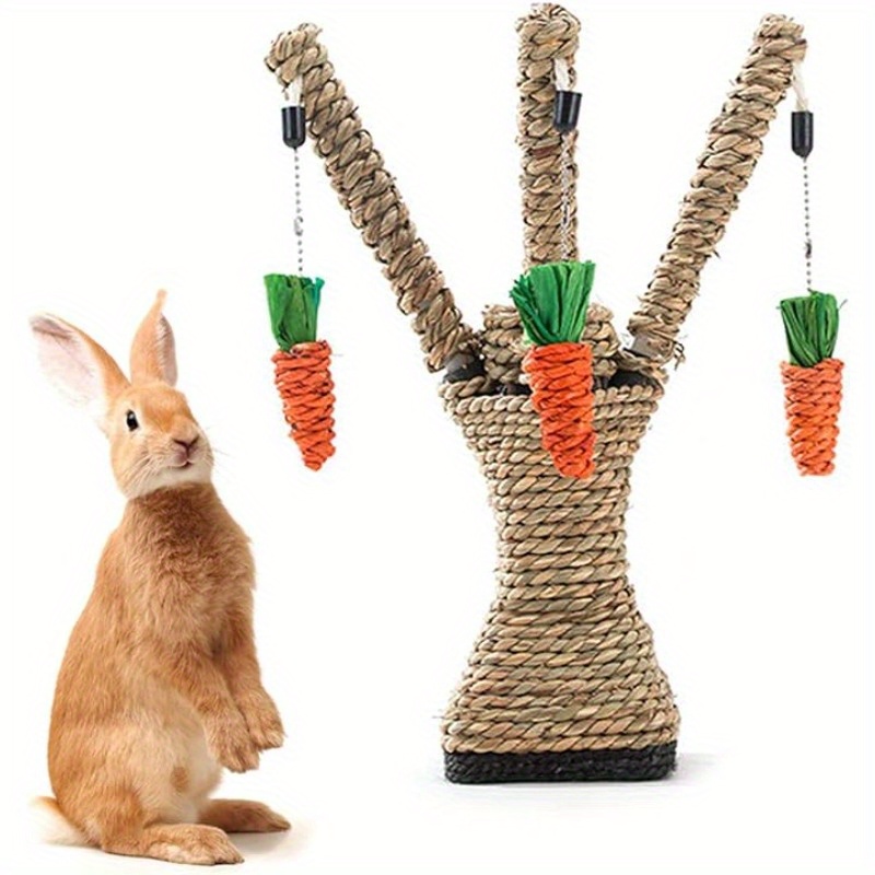 

Pet Rabbit Toy Tree Bunny Fun Chew Toy, Rattan Grass Scratcher Climbing Tree Play Carrot Toy For Small Animal