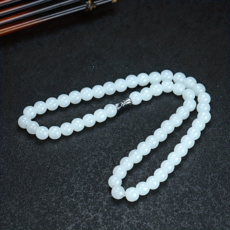 

1pc Natural White Jade Beaded Necklace