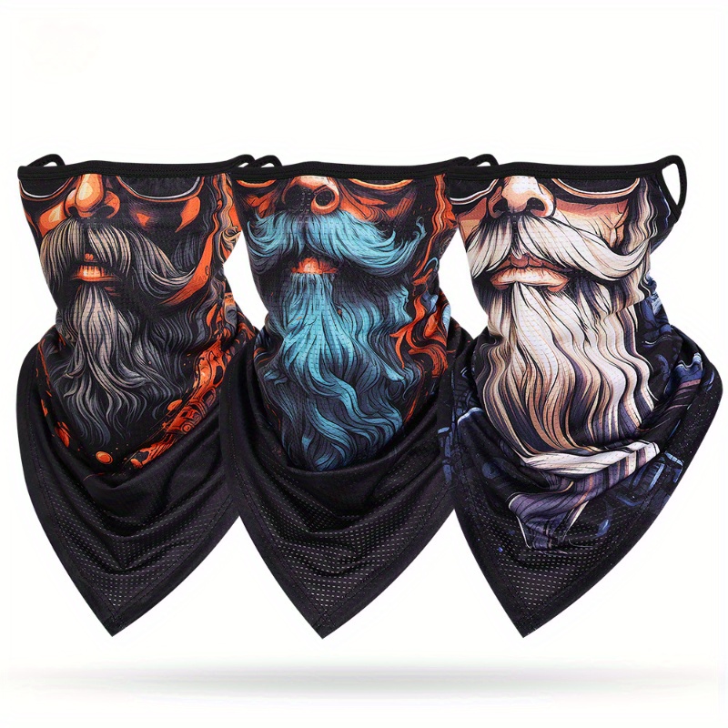 

1pc Breathable Mesh Ear Loops Face Mask With Beard Design, Ice Silk Uv Protection Triangle Bandana, For Outdoor Cycling