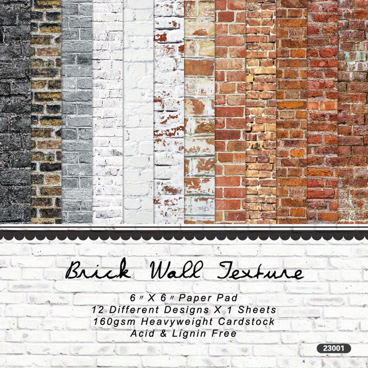 

12 Pack 6x6inch Brick Wall Texture Paper Pad, Single-sided Cardstock For Diy Art Projects, Non-adhesive Album & Journal Crafting, Theme, Heavyweight Paper