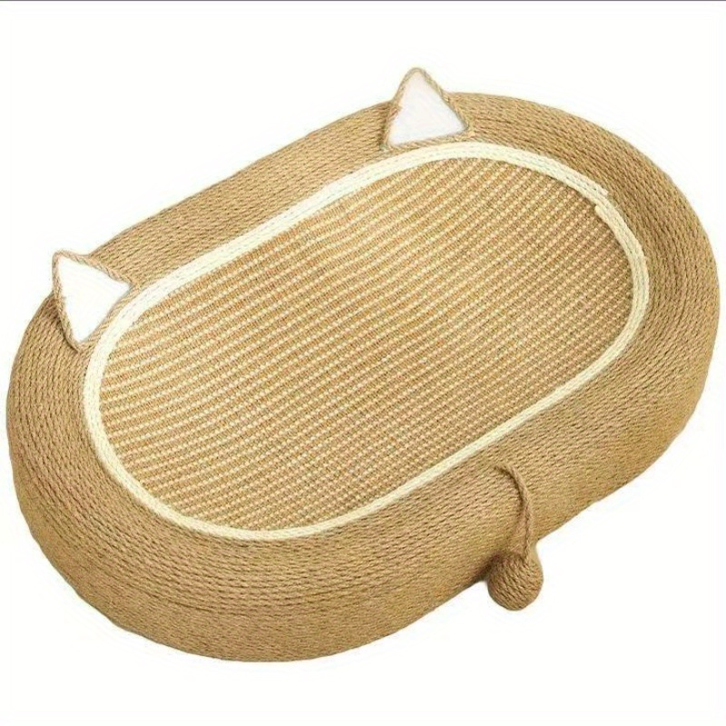 

Rustic Sisal Cat Scratching Board, Cozy Oval Cat Sleeping Bed, Durable And Comfortable Cat House With Cat Ears Accents, Pet Furniture For Napping And Claw Care