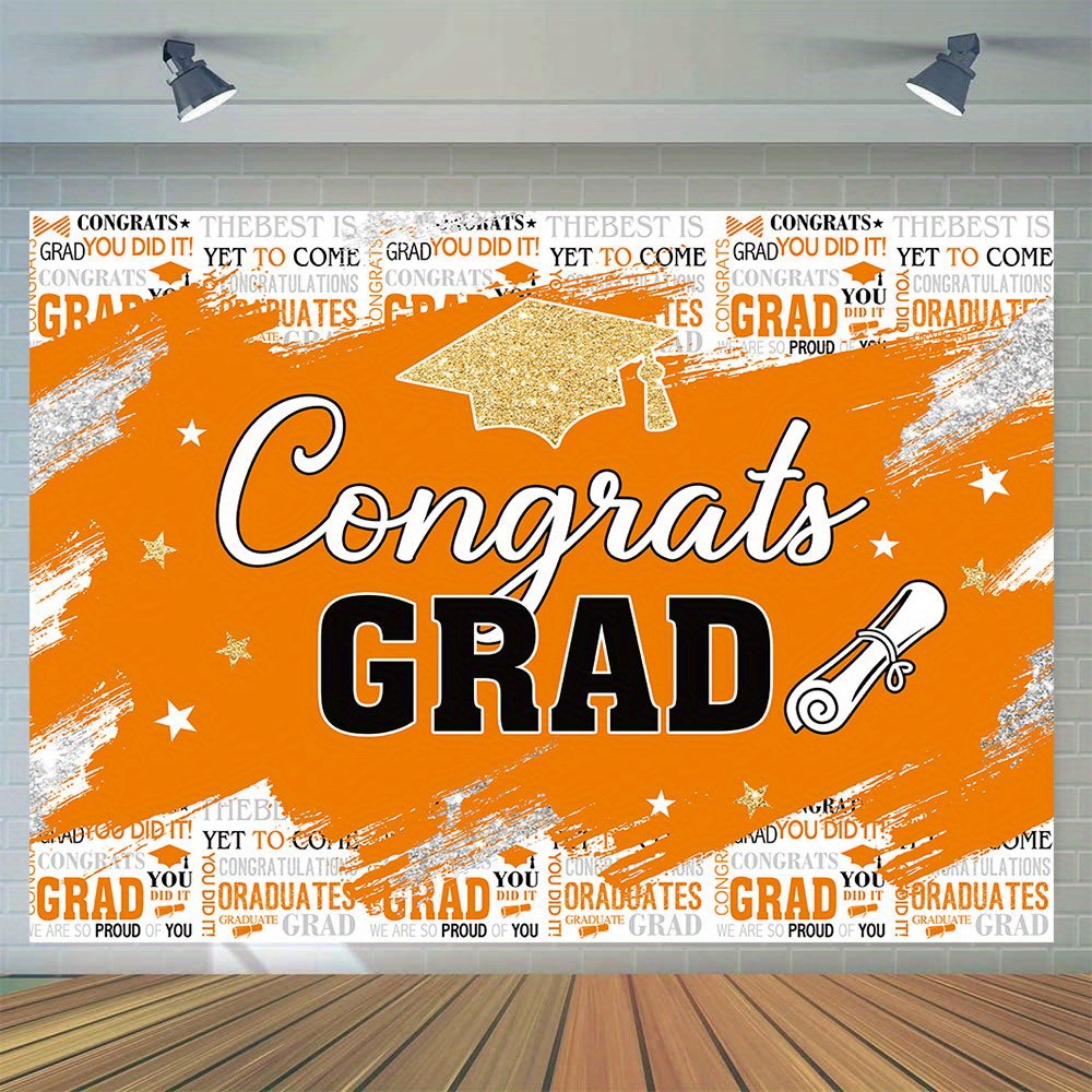 

1pc, Class Of 2024 Graduation Photography Backdrop, Vinyl Orange Photo Graduation Party Decoration Congrats Grad Banner Supplies Photo Booth Props Indoor And Outdoor