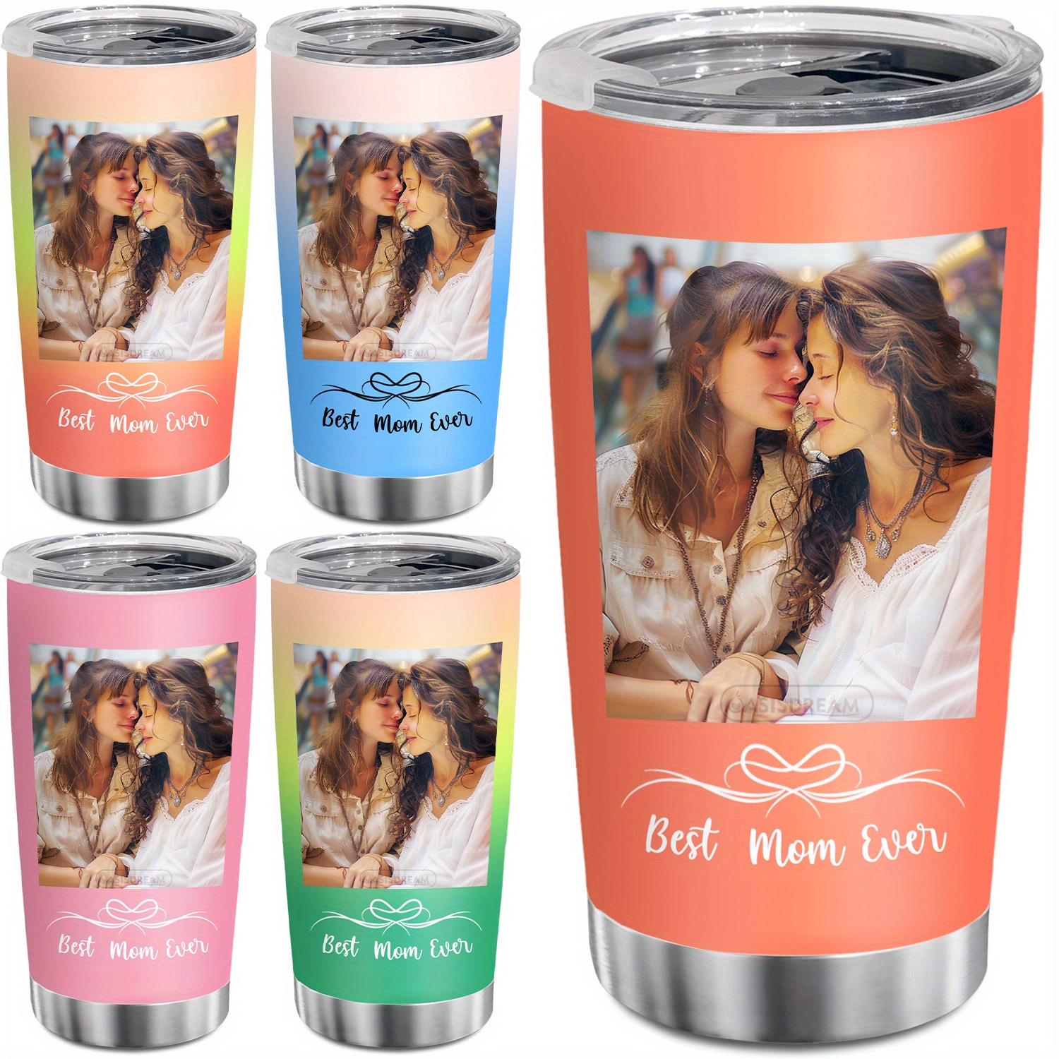

(custom Photo) 1pc Personalized Tumbler Gift For Mother Custom Photo Prints Tumbler With Lids Reusable Stainless Steel Vacuum Insulated Tumbler Cup Iced Coffee Travel Mug Water Bottle 20oz
