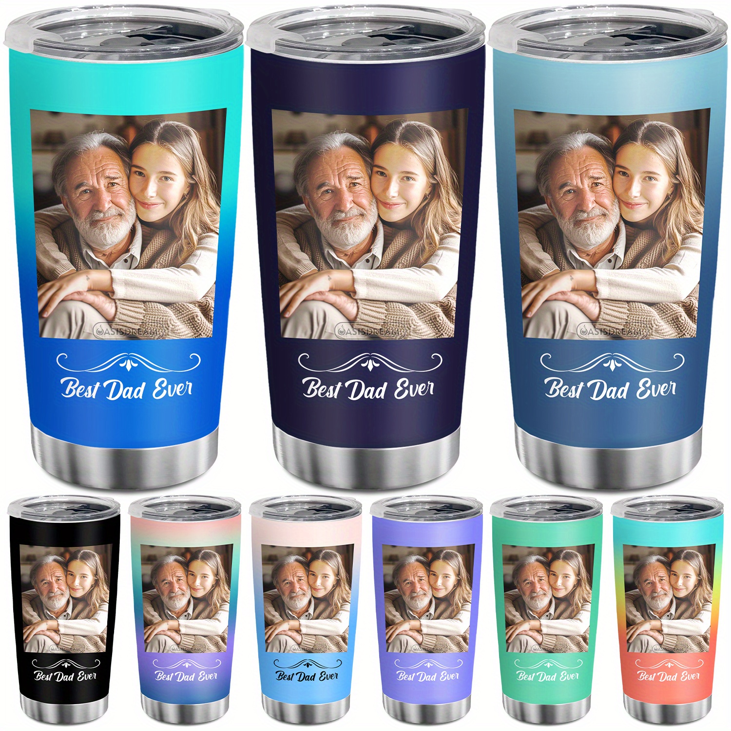 

(custom Photo) 1pc 20oz Personalized Photo Tumbler, Custom Photo Travel Coffee Mug Stainless Steel Cup With Lid, Customized Gift For Dad On Father's Day, Birthday