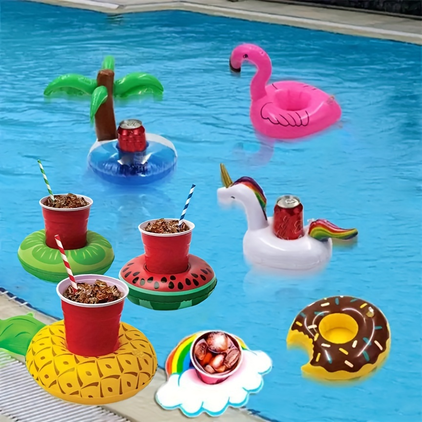 

9pcs Summer Festive Inflatable Drink Holder - Flamingo, Swan, Donut Coasters For Festive Pool Parties