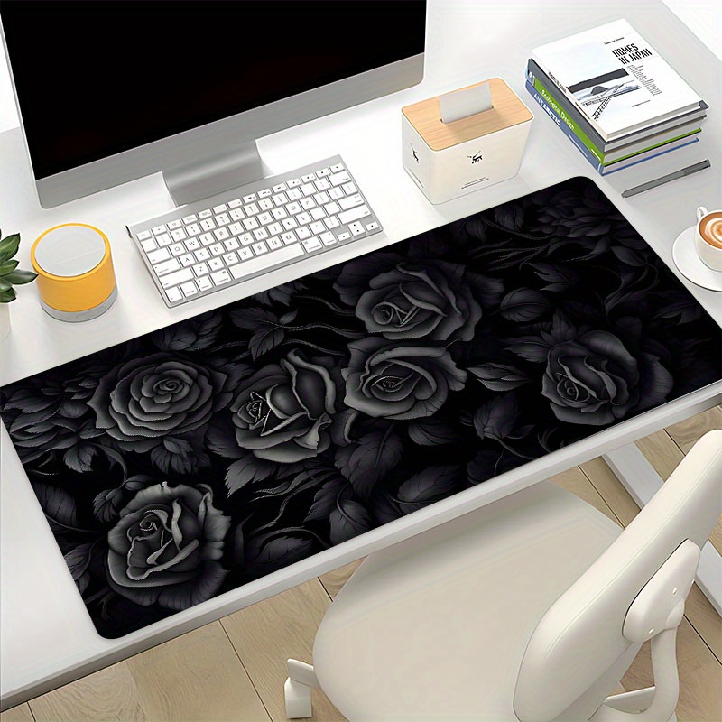 

Black Rose Flower Large Game Mouse Pad Computer Hd Desk Mat Keyboard Pad Natural Rubber Non-slip Office Mousepad Table Accessories As Gift For Boyfriend/girlfriend Size35.4x15.7in