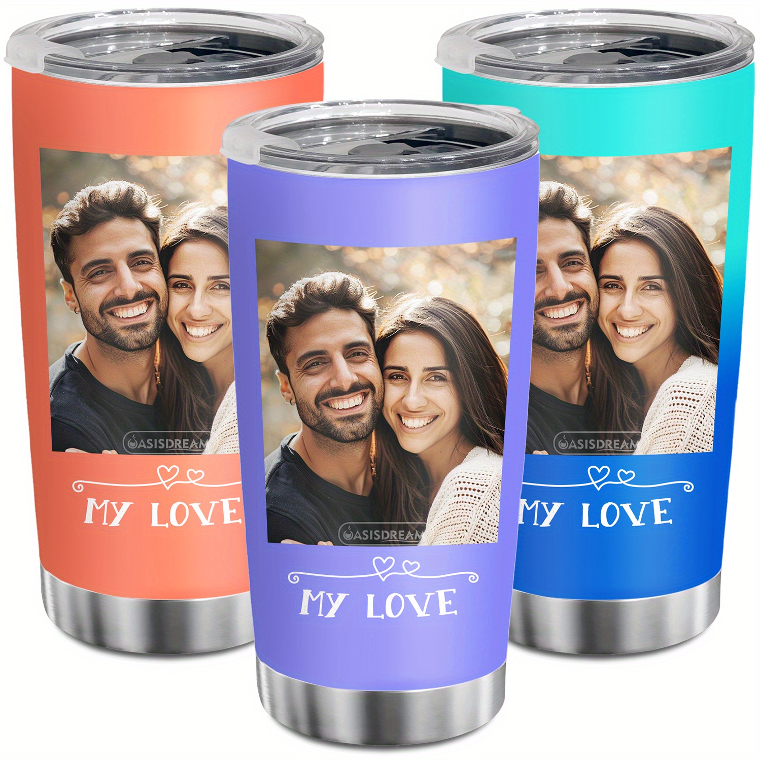 

(custom Photo) 1pc Custom Photo Tumbler For Lovers Personalized Add Your Own Photo Stainless Steel Tumblers 20oz Gift For Your Love On Valentine's Day Birthday