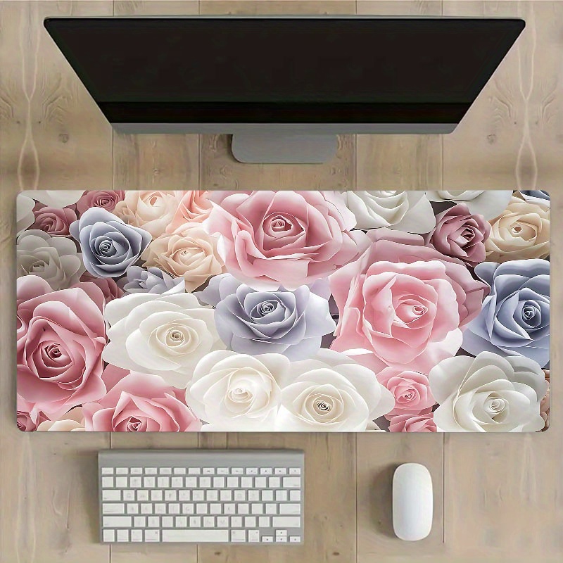 

Romantic Rose Large Game Mouse Pad Computer Hd Desk Mat Keyboard Pad Natural Rubber Non-slip Office Mousepad Table Accessories As Gift For Boyfriend/girlfriend Size35.4x15.7in