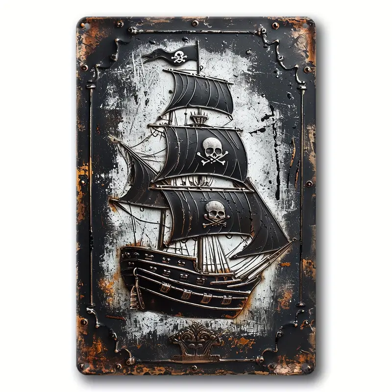 1pc 2d Flat Printing Aluminum Sign, Vintage Metal Sign, Pirate Ship Sign,  Antiques Sign, Gifts For