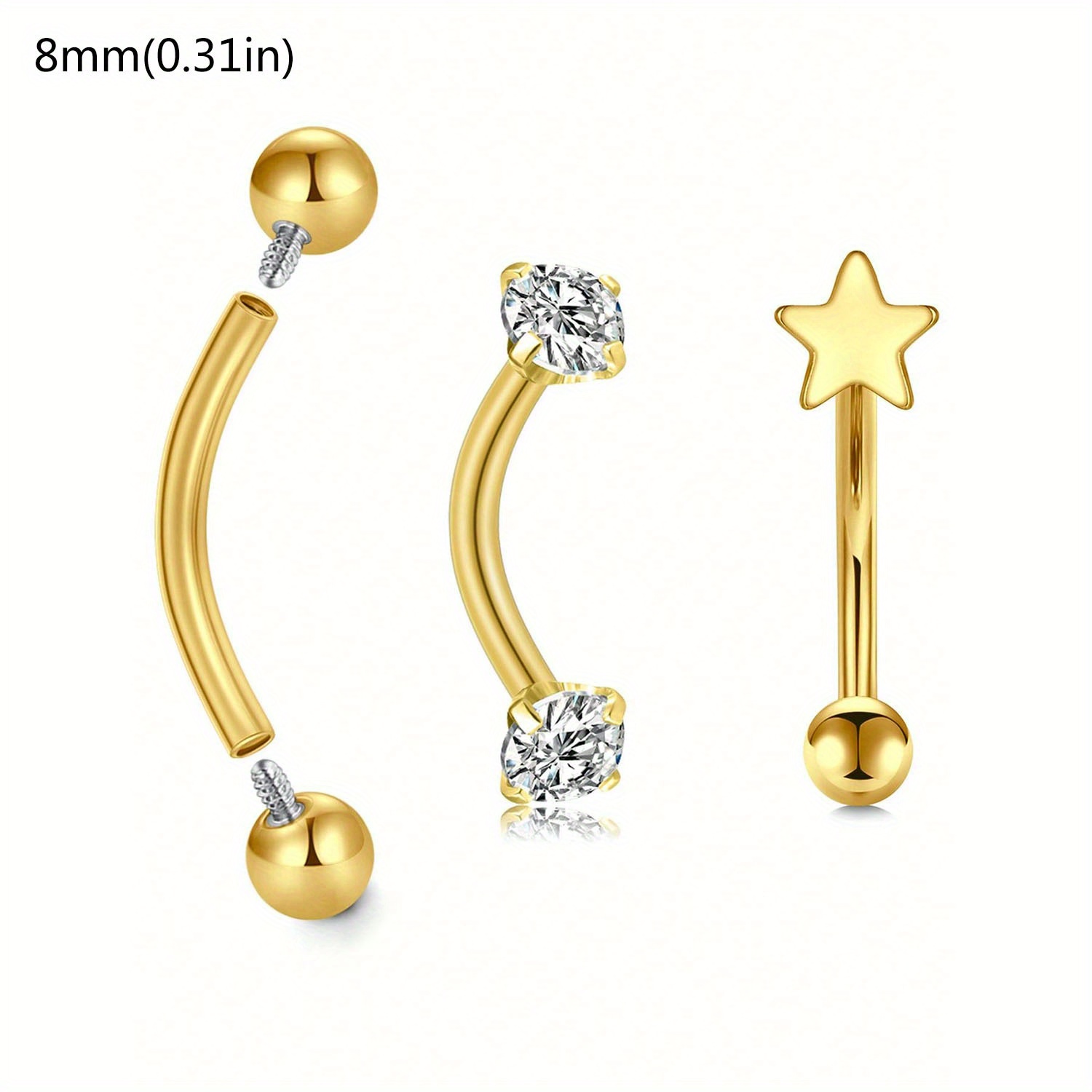 3pcs 16g Rook Daith Earrings For Women Stainless 8mm 10mm Eyebrow Rings Inlaid Cz Opal Turquoise Belly Lip Ring Cartilage Surface Tragus Piercing Jewelry
