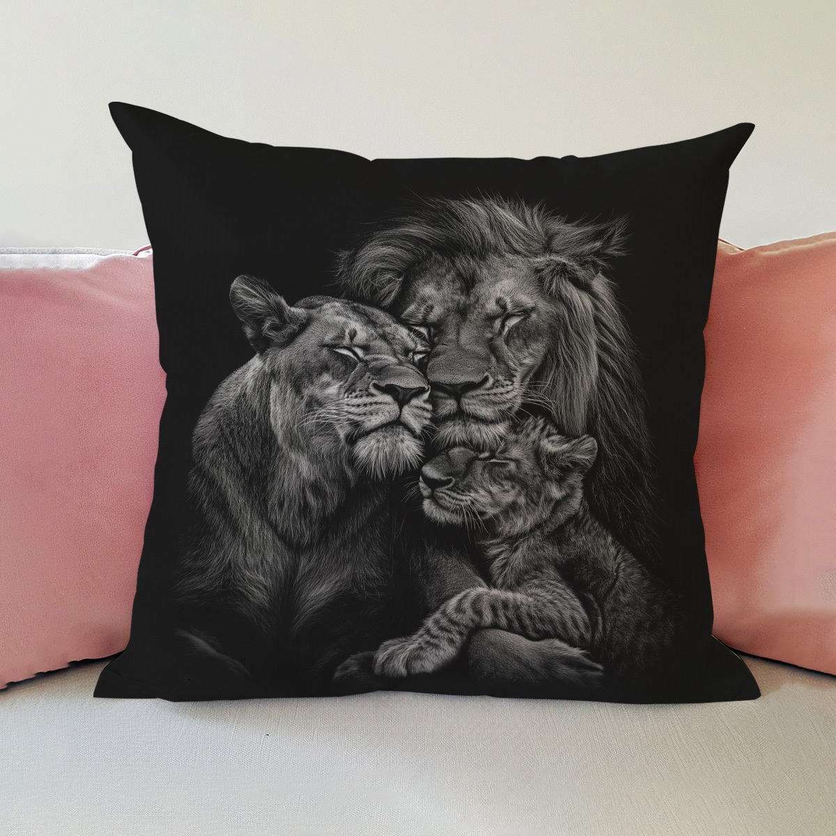 

1pc, Lion, Family, Love Pattern Printed Pillowcases, Cushions, Pillowcases, Suitable For Sofa Beds, Car Living Rooms, Home Decoration Room Decoration, No Pillow Core, 17.7 * 17.7 In