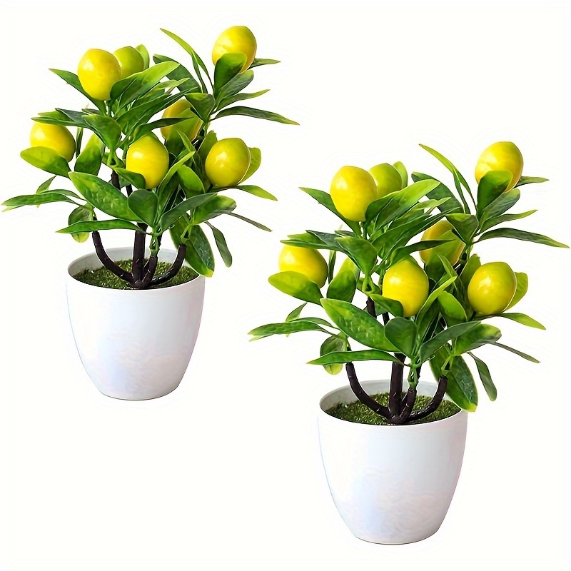 

1pc 8.6 Inch Artificial Mini Potted Plants, Artificial Fruit Lemon Tree Bonsai Fake Greenery White Plastic Pot For Home Table Desk Office Bathroom Decor