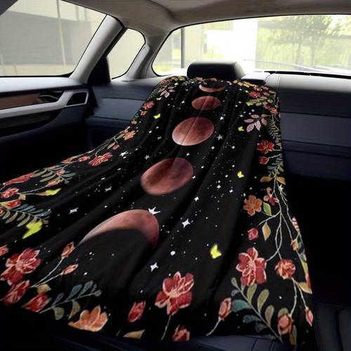 Bohemian Lunar Eclipse Pattern Printed Four Seasons Car RV Nap Blanket Flannel Blanket