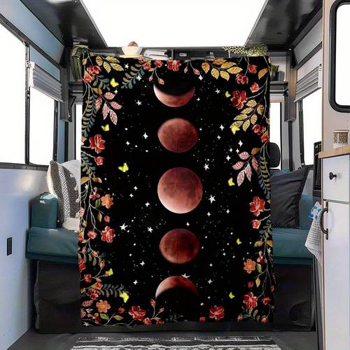 Bohemian Lunar Eclipse Pattern Printed Four Seasons Car RV Nap Blanket Flannel Blanket