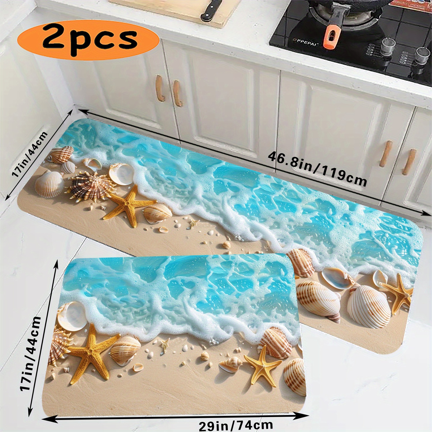 

Tapis de Bain en Bois Rétro avec Motif d'Étoile de Mer et Côte Océanique