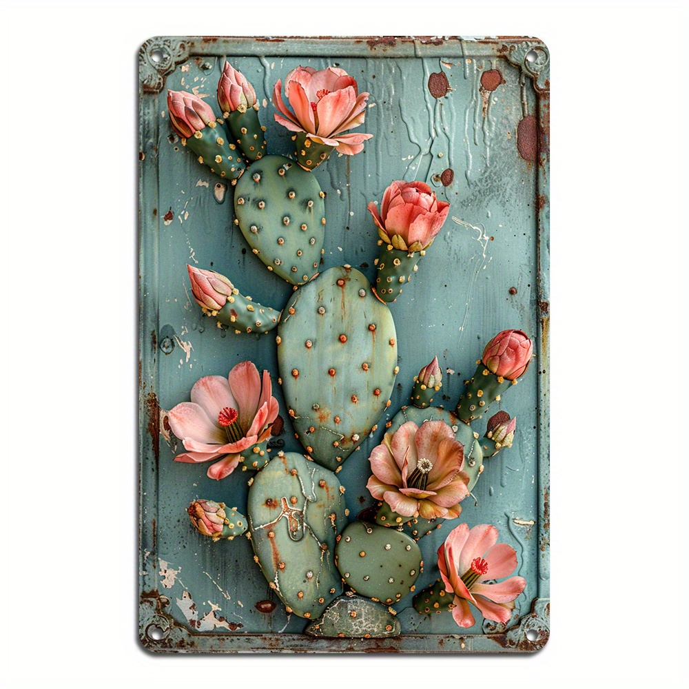 

1pc, Tin Sign Plant Cactus Flower Vintage Plaque Decor, Wall Art Decor, Aluminum Metal Tin Sign, Indoor/outdoor Decor(8x12inch/20*30cm)