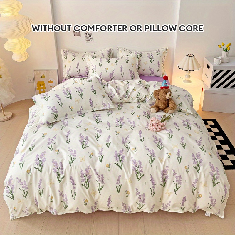 

3pcs Lavender Duvet Cover Set, Purple Floral Bedding Set, Lightweight Microfiber With Zip Closure, 1 Duvet Cover + 2 Pillowcases, Soft And Comforting, No Comforter Or Pillow Core Included