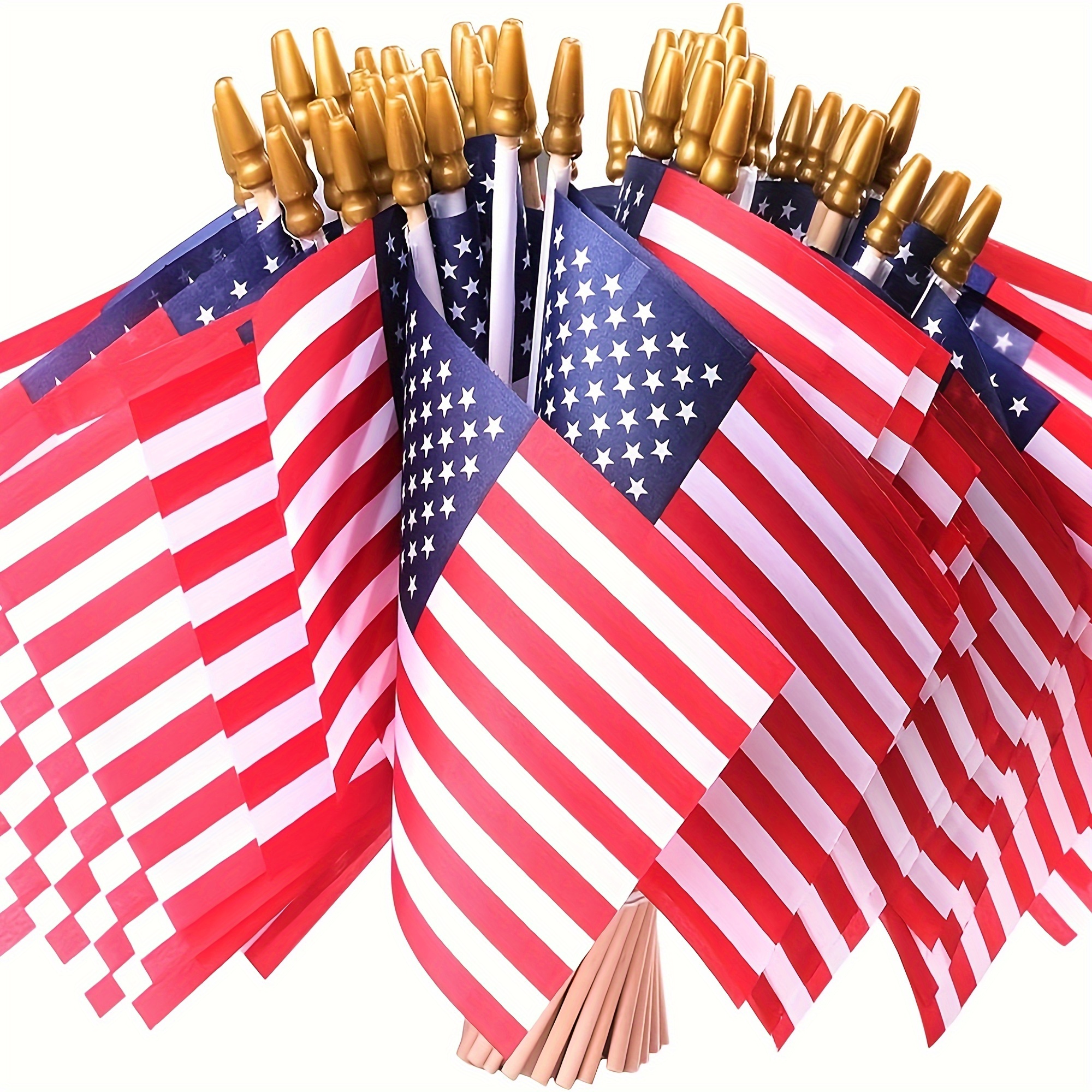 

50pcs, Small American Flags On Stick, Fourth Of July Decorations Outdoor 4''x6'' Usa Flag With Wooden Stick, Mini Flags Patriotic Decor For Garden Yard, Festival Decorative Flag Double Sided Printing