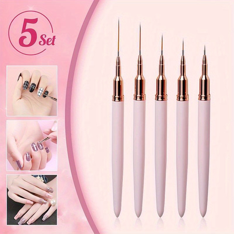 

5-piece Nail Art Liner Brushes Set, Fine Tip Striping Drawing Pens, Uv Gel Painting Design Tools, Multiple Sizes, Ergonomic Handle, Perfect For Salon