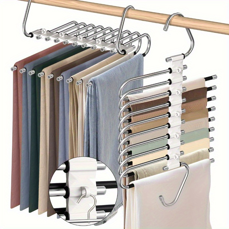

1pc Space Saving Pants Hangers Non-slip Clothes Organizer 5/9 Layered Pants Rack For Scarf Jeans Trousers For Shops Use