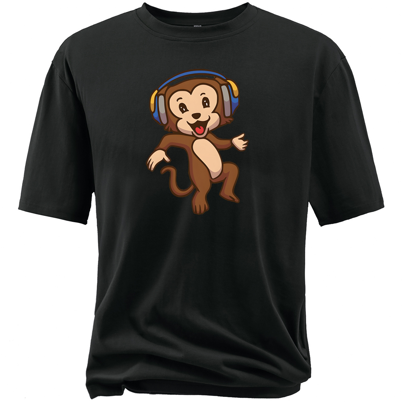 

Cartoon Monkey Graphic Print Plus Size Men's Crew Neck Short Sleeve Comfy Summer T-shirt For Daily Wear And Work Out