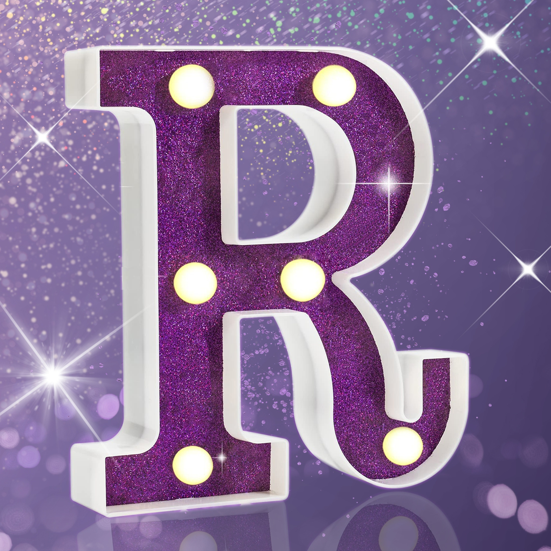 

1pc Purple Glitter Led Letter Light - Battery Powered, Non-changing 1 Color Mode, Pp Material, Decorative Night Lamp For Wedding Proposal, Birthday, And Photo Props