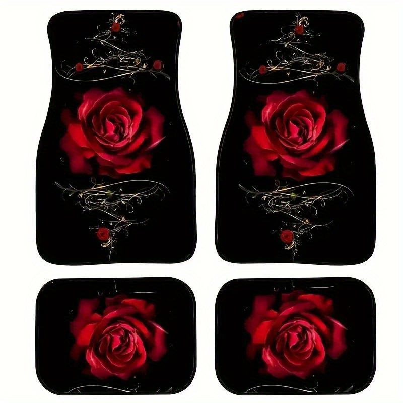 

4pcs Romantic Rose Flower Car Foot Pad, Fashionable Simple Dirty-resistant Non-slip Easy To Clean Universal Foot Pad