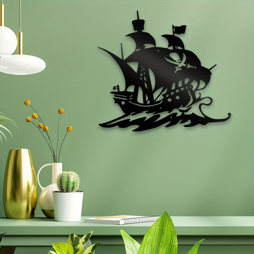 

1pc Black Pirate Ship Metal Wall Decor, Art Wall Hanging For Home Office, Living Room, Bedroom, Decorative Maritime Nautical Theme