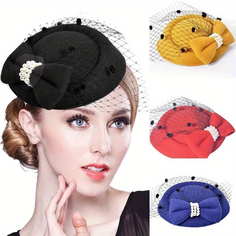 Women 100% Wool Top Bow Hat Bow Lady Banquet Party Fedora - Temu France