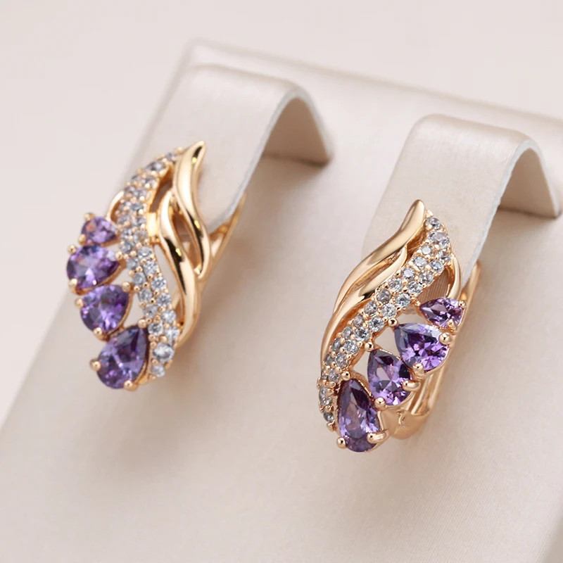 

1 Pair, Boho & Luxury Style, Purple Water Drop Zirconia Earrings For Ladies, Fashion Delicate Accessory For Vacation & Banquet, Idea Gift