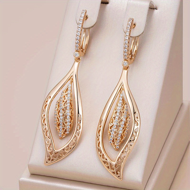 

1pair Golden Color Zircon Long Big Earring For Women Ethnic Bride Vintage Jewelry