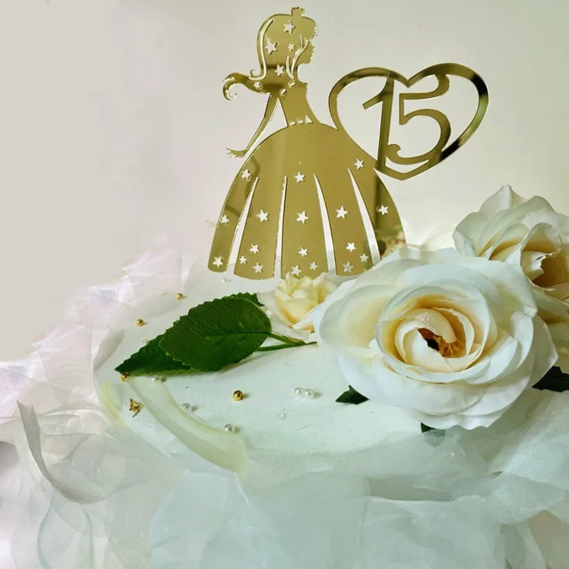 

15th Birthday Princess Cake Topper, Acrylic Golden Glitter, Universal Celebration Cake Decoration, No Electricity Needed, Featherless – Elegant Topper For Birthday Party Cake Decor