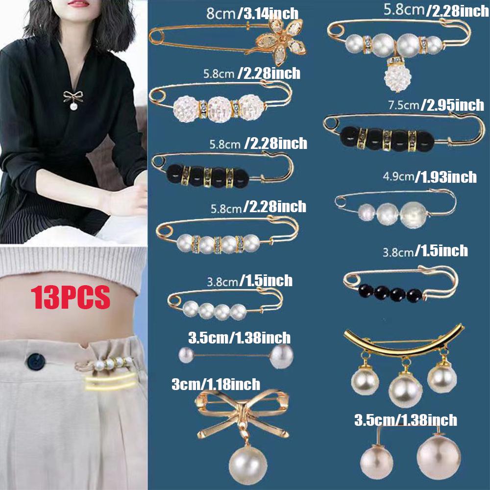 13PCS Brooch Pins, Sweater Shawl Hat Clip Neckline Pins Double Faux Pearl Brooches For Women daily use Fashion Cover Up Buttons Clothing Dress Decoration Accessories Pant Waist Tightener Safety Pins details 4