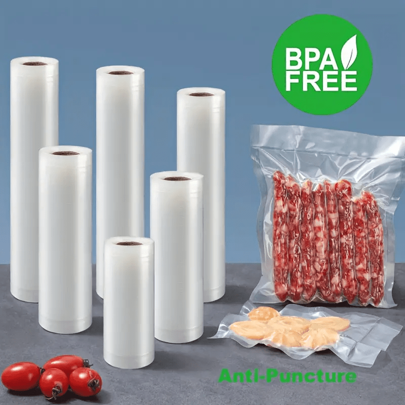 

5pcs Bpa-free Vacuum Sealer Rolls Set, Textured Food Preservation Bags, Anti-puncture, Reusable, No Electricity Needed, With 5 Sizes (5", 6", 8", 10", 11") For Meal Prep, Snacks, And Sous Vide