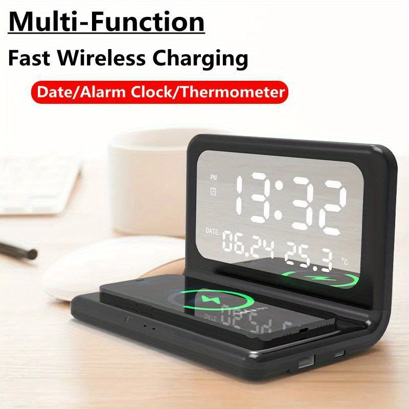 

30w Wireless Stand With Alarm Clock Thermometer