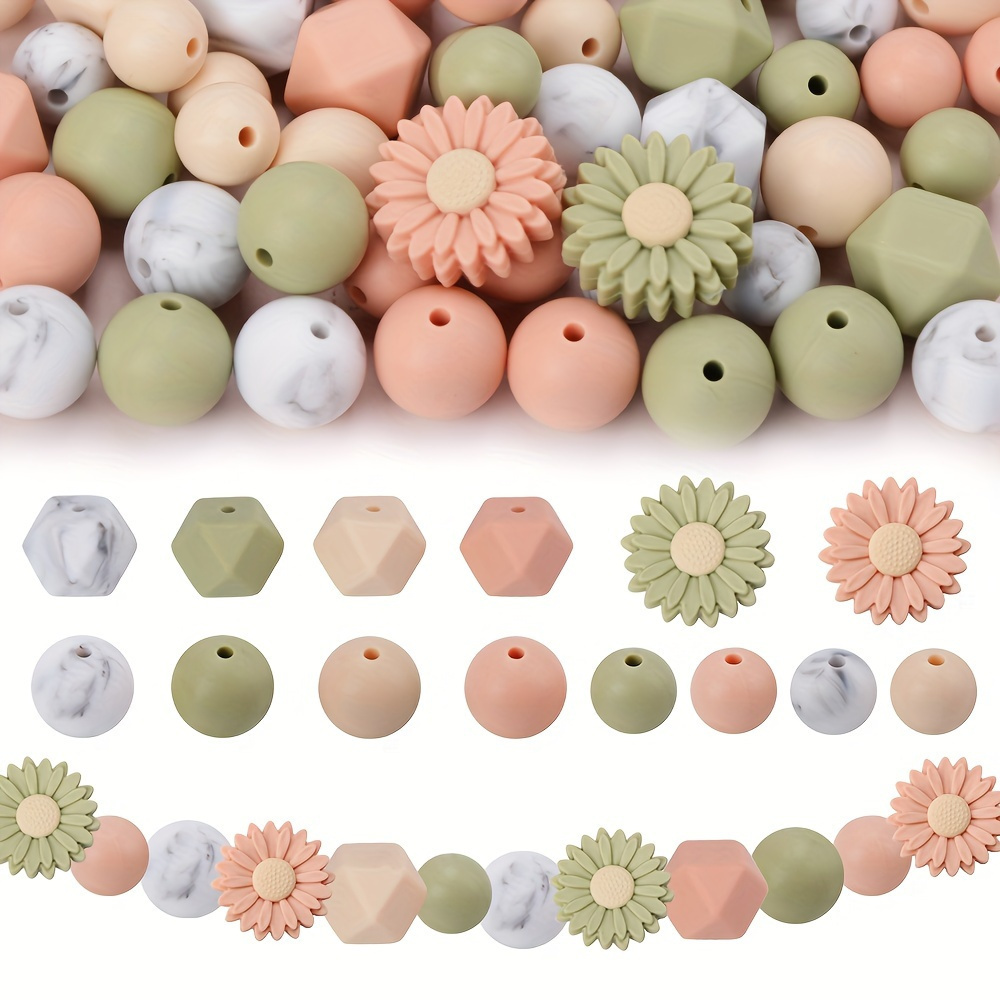 

200pcs Silicone Beads Set, Daisy Sunflower Design Colorful Hexagon Shaped Rubber Beads For Diy Jewelry Beading Keychain Bracelet Necklace Pen Decorations Craft Supplies