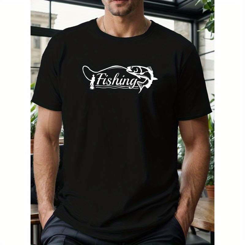 

Plus Size Men's "fishing" Graphic Print T-shirt For Summer, Trendy Casual Leisurewear Tees For Males