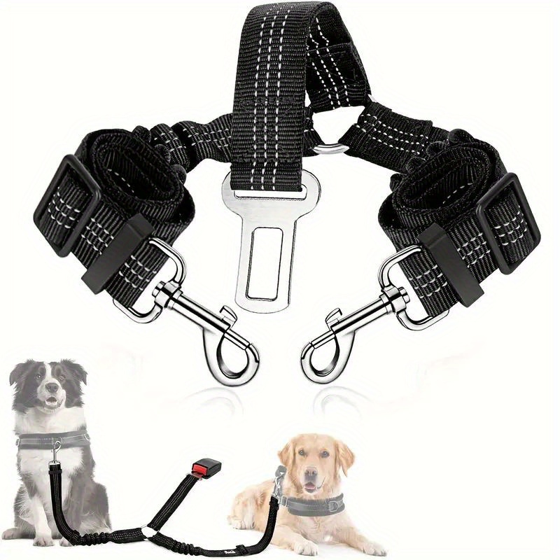 

1pc Adjustable Double Dog Leash, Reflective Dual Pet Safety Harness, Secure Seatbelt Car Attachment With Elastic Bungee For Training And Vehicle Travel