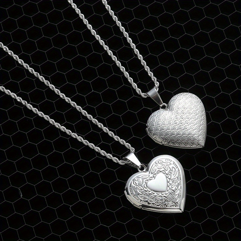 

1pc Stainless Steel Locket Heart Pendant Necklace For Men And Women