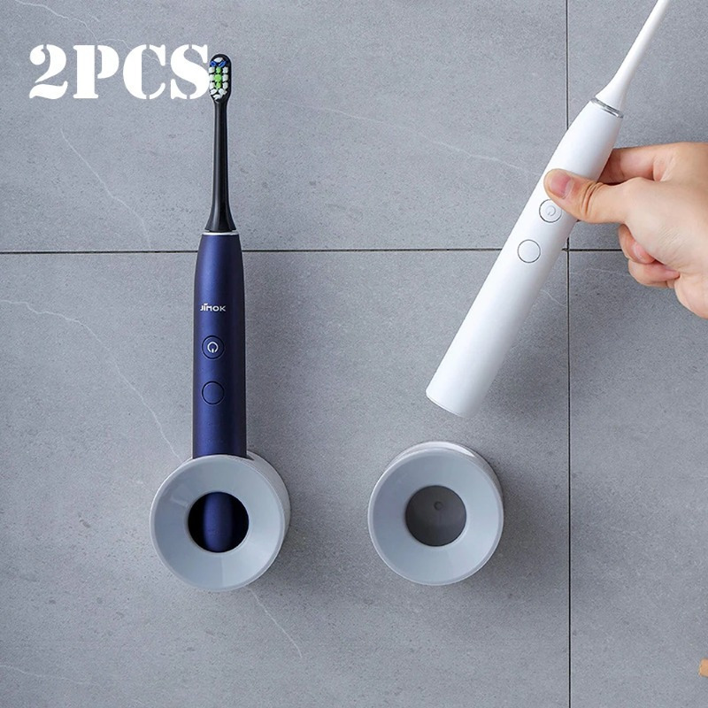 

2pcs Self-adhesive Toothbrush Holder - Wall-mounted, Space-saving Bathroom Organizer For Electric & Manual Toothbrushes, Toothbrush And Toothpaste Holder