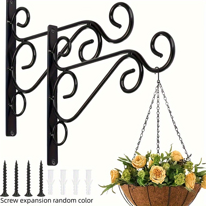 

2pcs/set Iron Hanging Plant Brackets, Wall Mounted Metal Plant Hooks With Screws, Outdoor & Indoor Decorative Black Hangers For Planters, Bird Feeders, Lanterns, Wind Chime