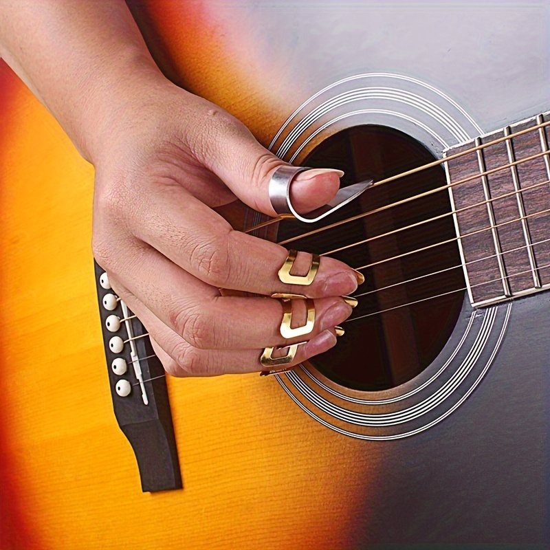 

Unlock Your Guitar's Potential With This 3pcs-metal Finger + 1pc Thumb Pick Set!