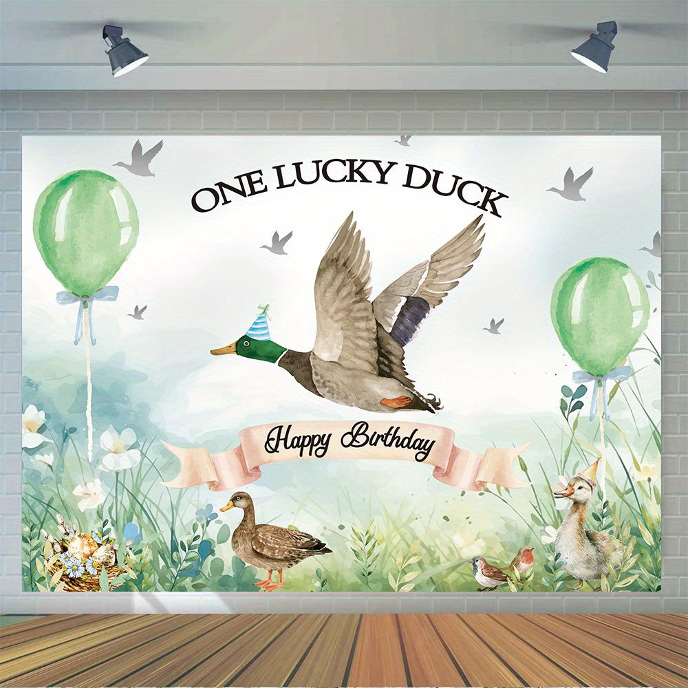 

1pc, Happy 1st Birthday Photography Backdrop, Vinyl Lucky Duckling Backdrop Baby Shower Birthday Party Decoration Cake Table Banner Photo Booth Prop, Party Supplies Decor, Birthday Supplies Decor