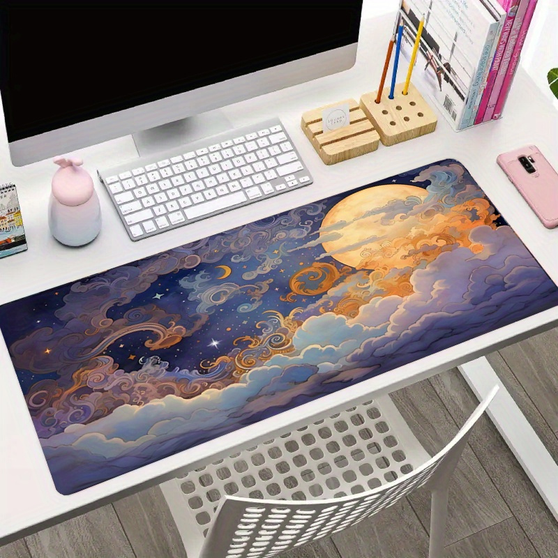 

Moon And Sea Starry Night Mouse Pad Cute Designs Printed Desk Mat Non-slip Rubber Base Mousepad Gaming Desk Pad, 35.4x15.7inch, Suitable For Home And Office Game As Gift For Friends