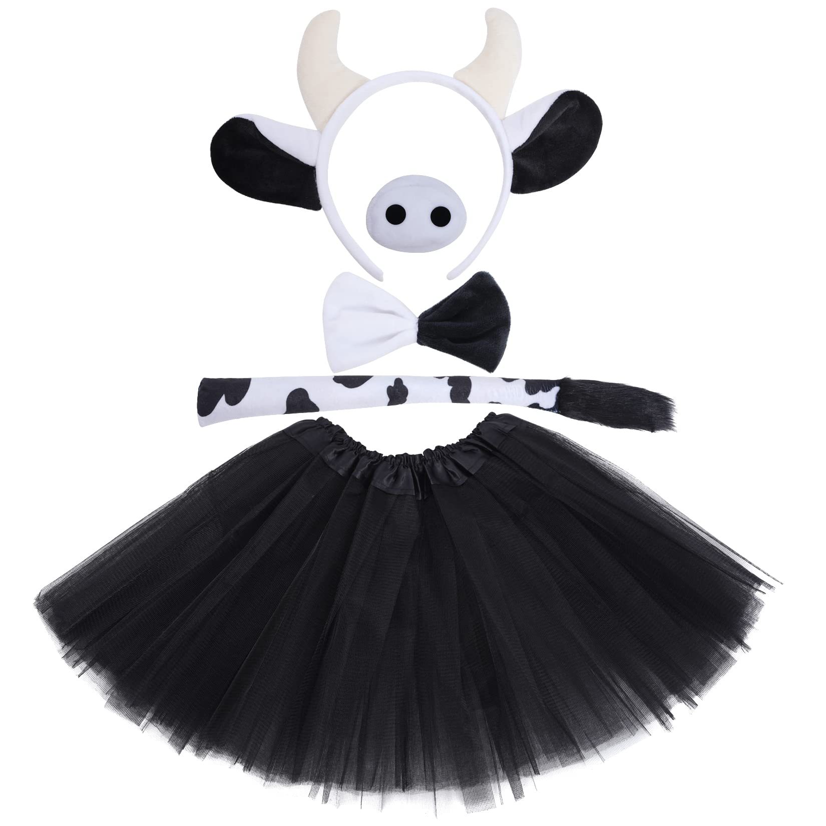 Disfraz De Vaca 3 Piezas | Diadema, Pajarita Y Cola De Peluche | Accesorios Para Halloween Y Carnaval | Cómodo Y Fácil De Llevar