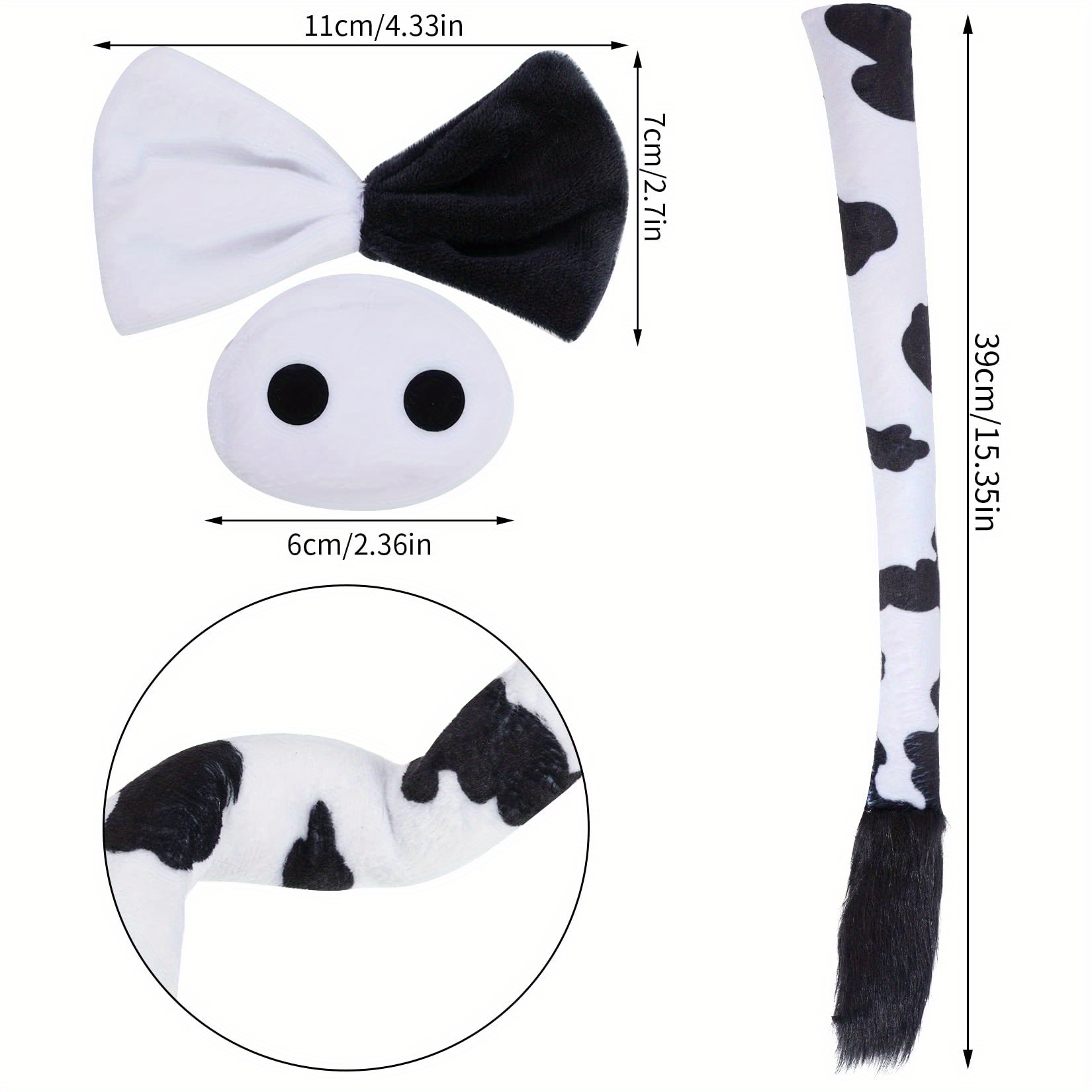 Disfraz De Vaca De 4 Piezas | Orejas, Cuernos, Nariz, Pajarita Y Cola | Ideal Para Halloween Y Fiestas De Granja
