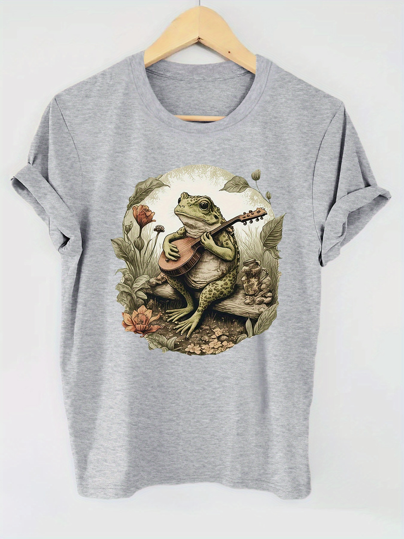 Country Frog Designer Music Graphic T-Shirt | Cool Banjo Lilypad Tee Triblend Grey / Large