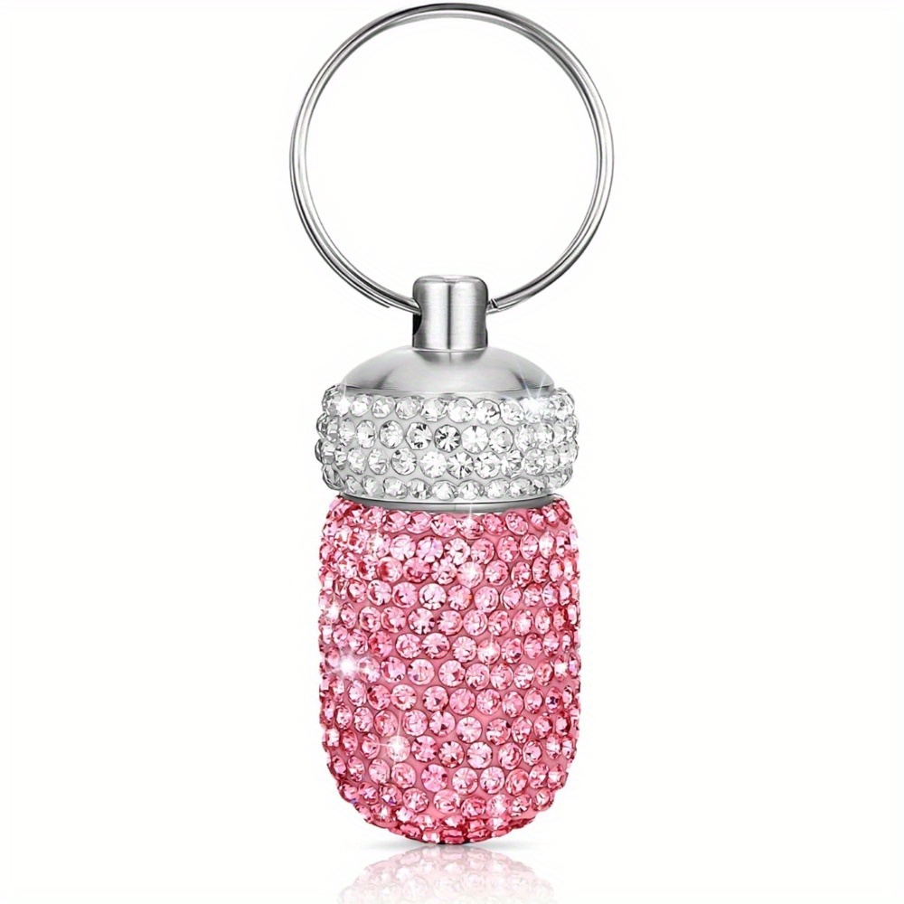 Image of 1pc Bling Pill Container Pill Bottle Case Portable Travel Pill Holder Medicine Dispenser Pocket Pill Box Storage Bottle With Keychain For Travel Outdoor Camping