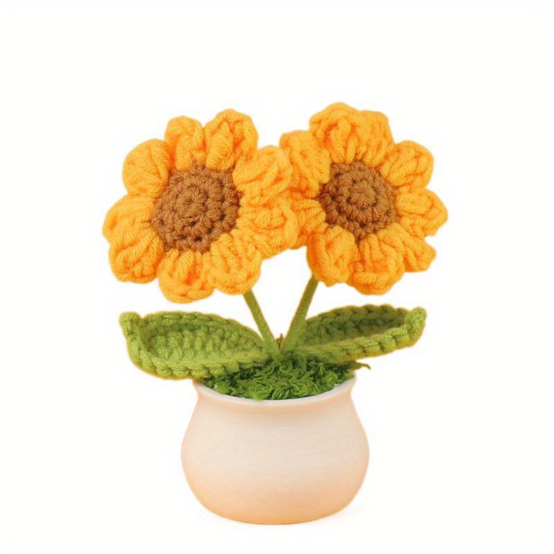 

1pc, Handmade Crochet Potted Sunflowers Plant, Festive Tabletop Decor For Party And Holiday, Cute Polyester Simulation Flower Ornament, Home Decor Gift Idea