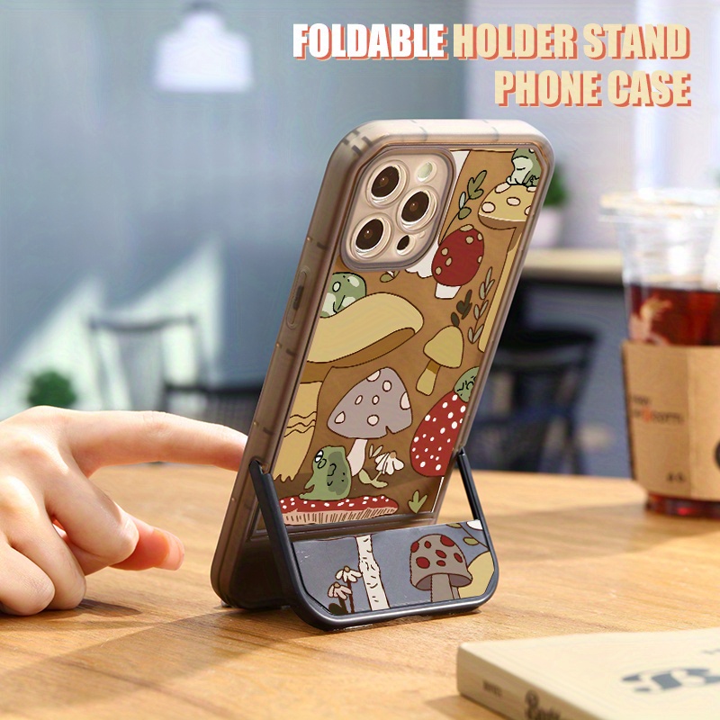 

Mushroom Pattern Silicone Protective Phone Case, With Phone Bracket, Suitable For 11 12 13 14 15 Pro Max For X Xs Max Xr 7 8 Plus 7p 8p